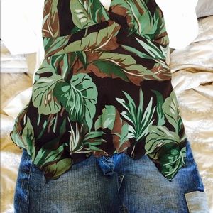 Michael Kors Silk Sleeveless Halter Top Tropical Print  M